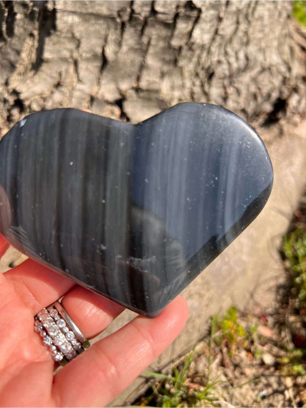Midnight (7) lace obsidian heart with stand | crystal